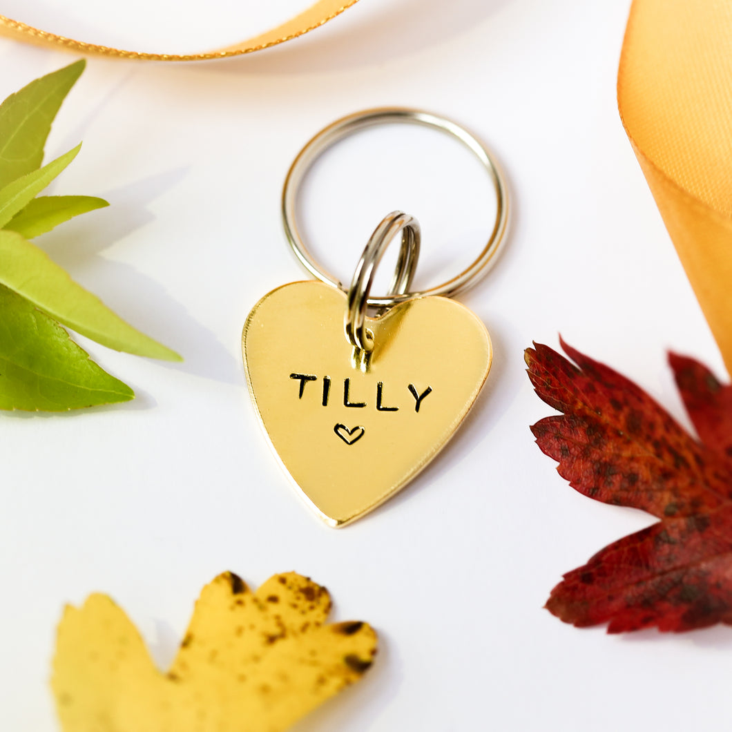 Golden Hand-stamped Heart ID Tag