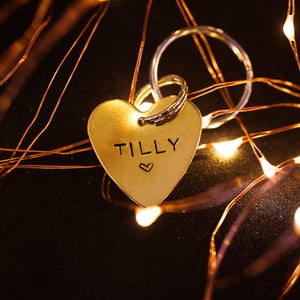 Golden Hand-stamped Heart ID Tag