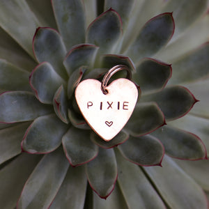 Rose Gold Hand-stamped Heart ID Tag