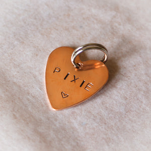 Rose Gold Hand-stamped Heart ID Tag