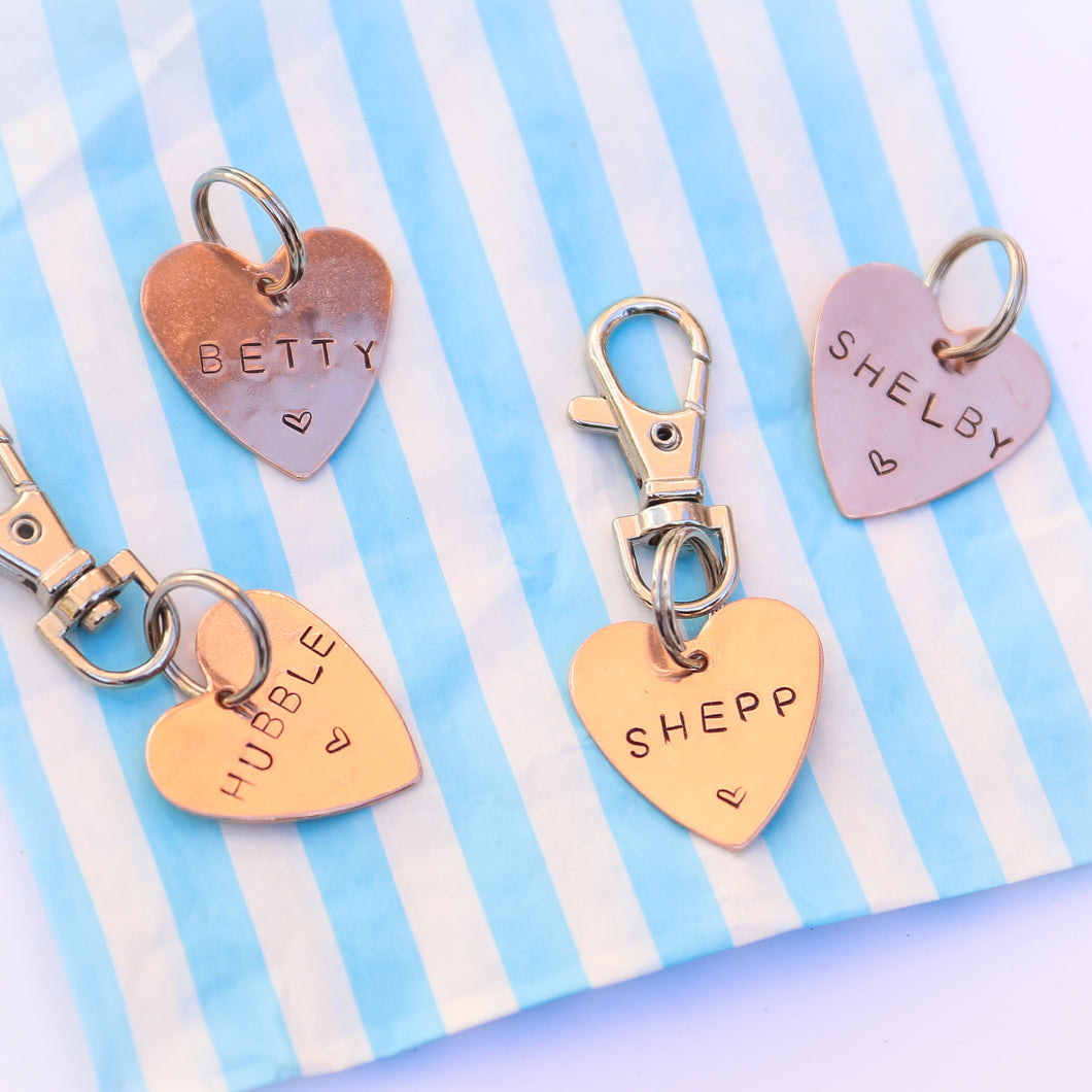 Rose Gold Hand-stamped Heart ID Tag